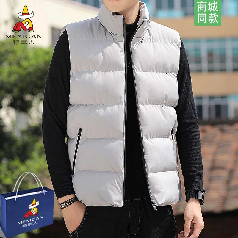 Mexican/稻草人棉马甲男士立领加厚保暖背心棉服青年无袖棉衣外套