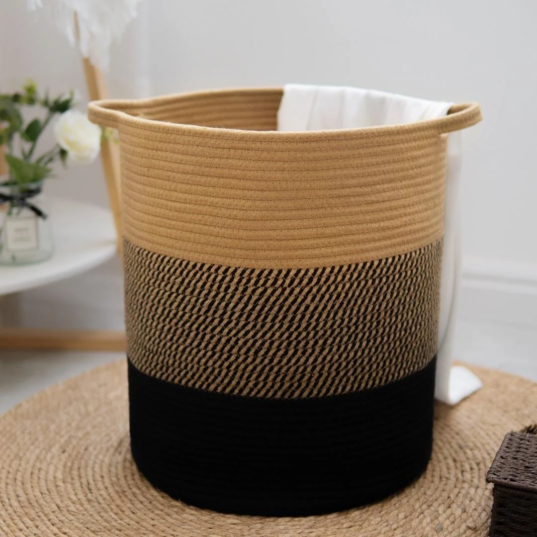 三拼棉绳脏衣篓家用圆形编织收纳筐大号客厅花盆篮北欧简约创意