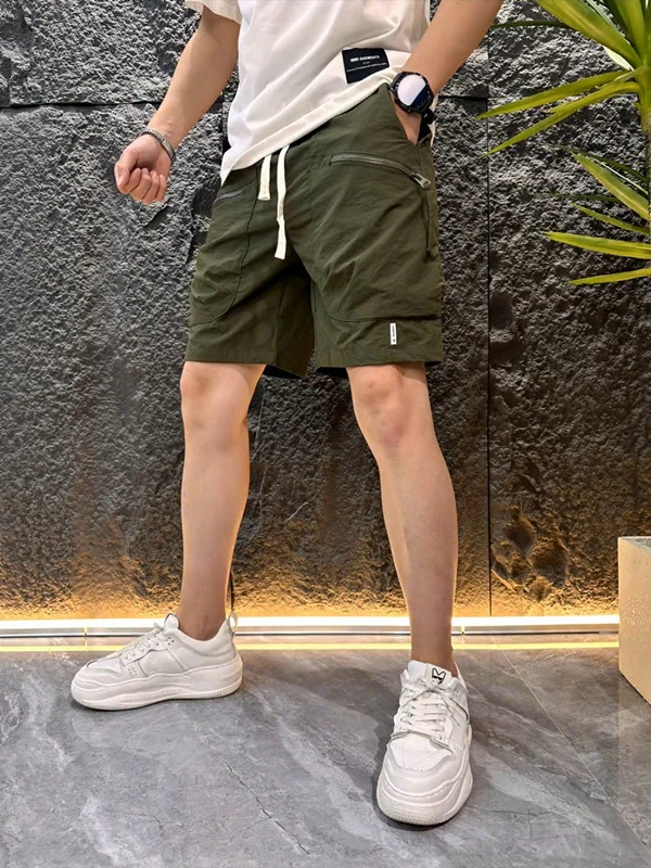 速干工装夏季多口袋薄款纯色简约宽松短裤男士五分休闲潮牌运动裤