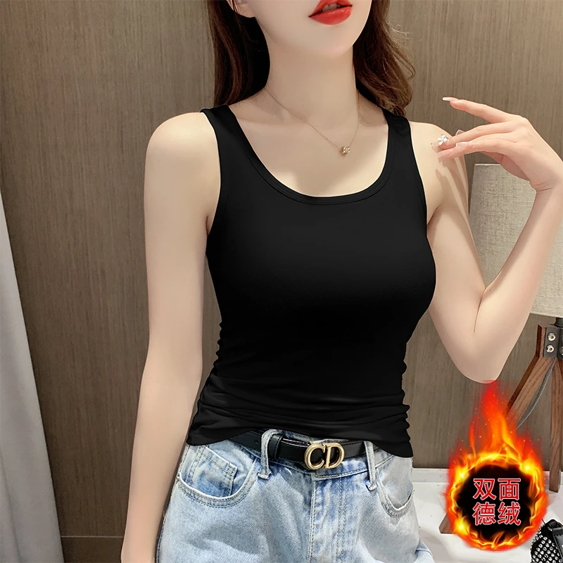 白色吊带背心女内搭打底美背洋气加绒加厚新款秋冬显瘦上衣百搭潮