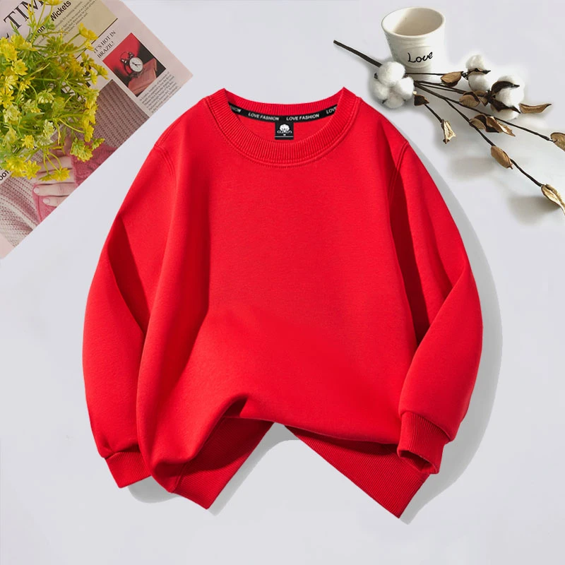 2026亲子装春上新打底红色纯棉卫衣中大童圆领春秋款韩版纯色宽松