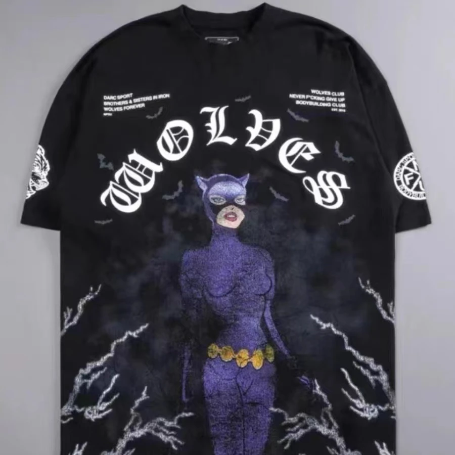 TTWOLVES狼头联名闪电猫女男女同款定织全棉健身运动短袖体恤B120