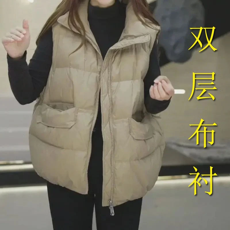 新款韩版白鸭绒羽绒马甲女短款外穿洋气时尚秋冬宽松白鸭绒坎肩潮