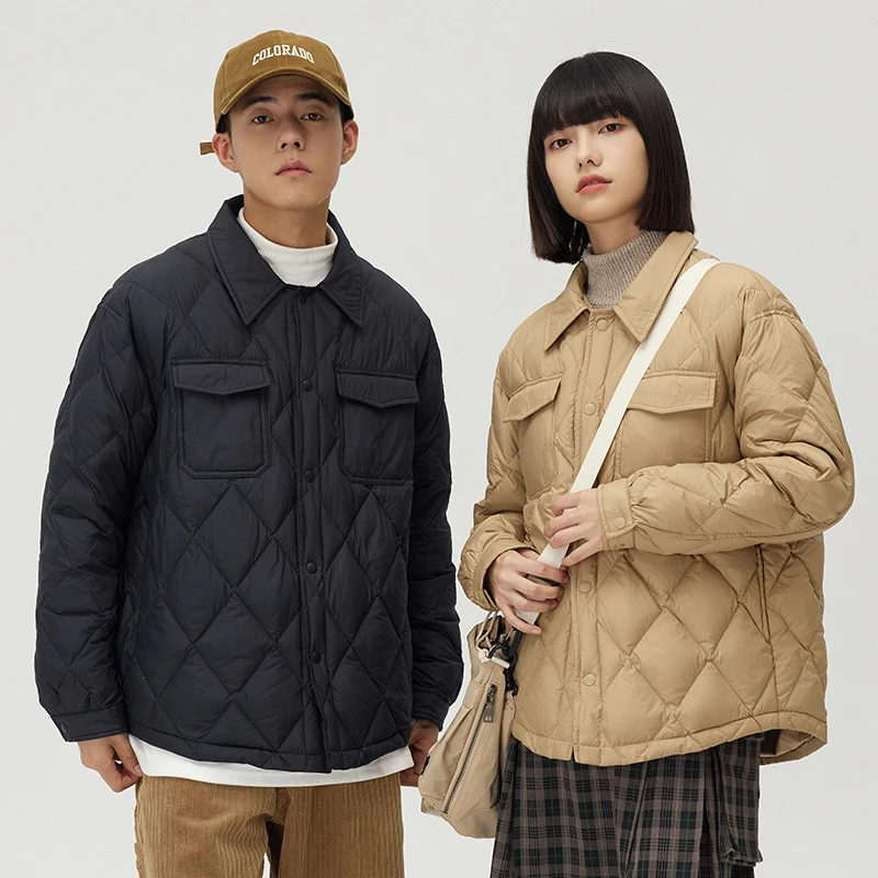冬季男士羽绒服短款轻薄翻领加绒夹克情侣潮流时尚港风青年上衣