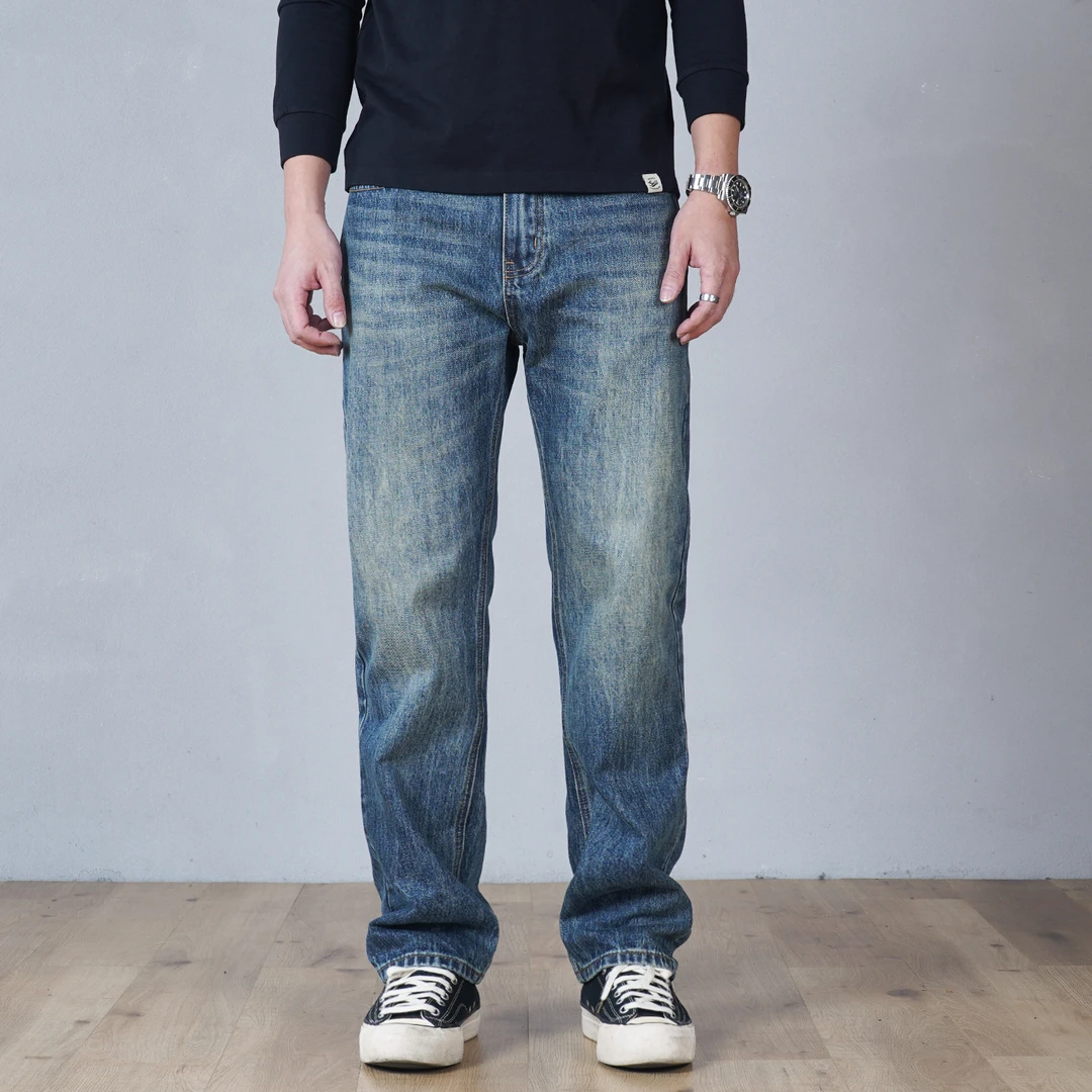 SEVENTH/第七路【黄标】秋冬厚款新款宽松直筒版型复古水洗牛仔裤男