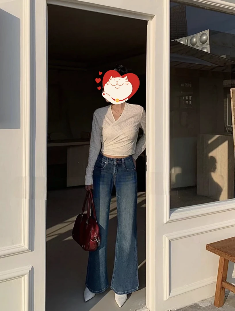 《龙卷风》24new秋季新高品水洗复古微喇牛仔裤高腰微喇阔腿拖地裤