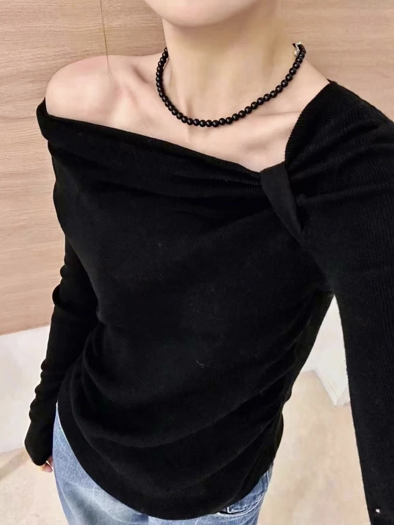《茉莉》24new秋季新款衣不规则打结领弹力薄款打底衫细羊毛针织衫