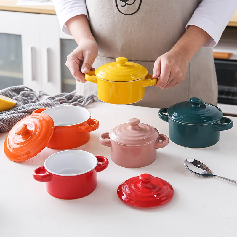 家用蒸鸡蛋羹碗婴儿专用焗饭碗辅食双耳带盖烤碗儿童炖蛋碗蒸蛋盅