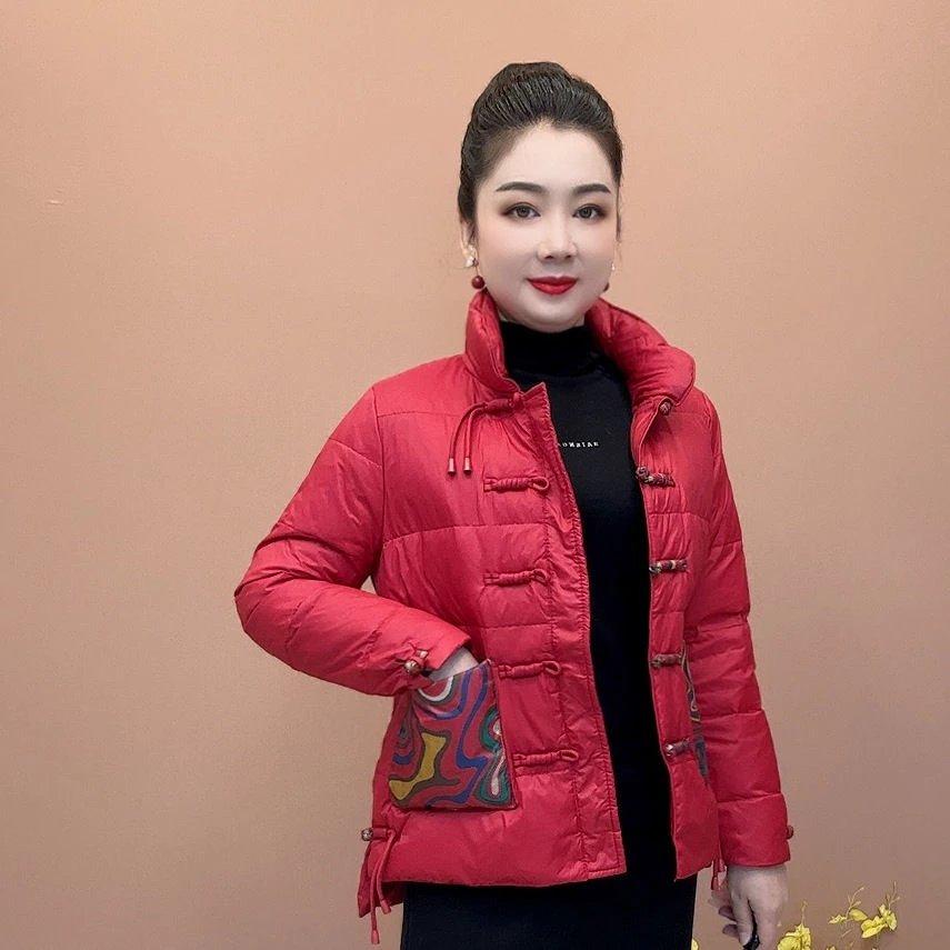 复古中国风短款防寒服新款立领时尚女外套冬季国风短外套