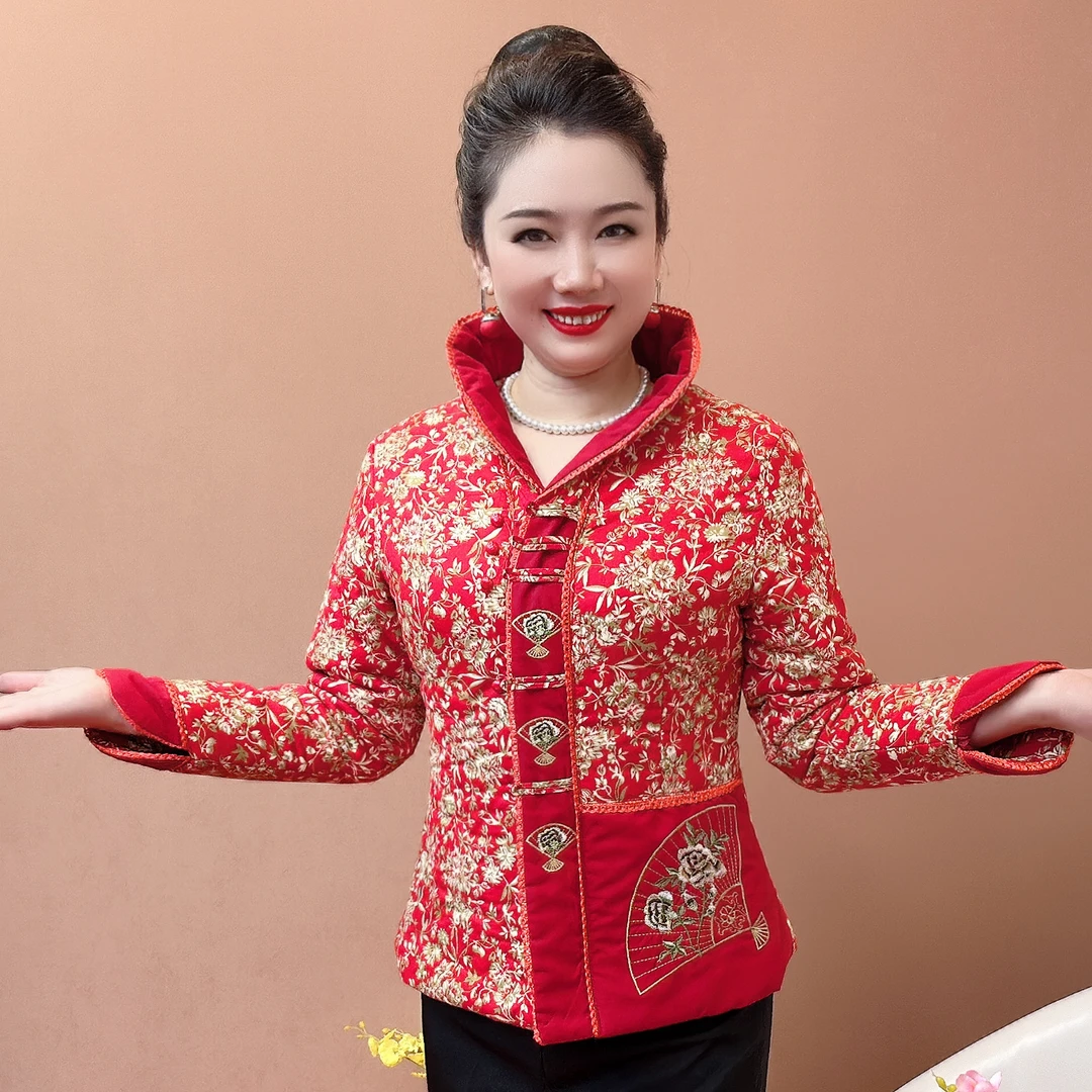 唐装扇子棉服0650上身偏胖卡码建议拍大一码