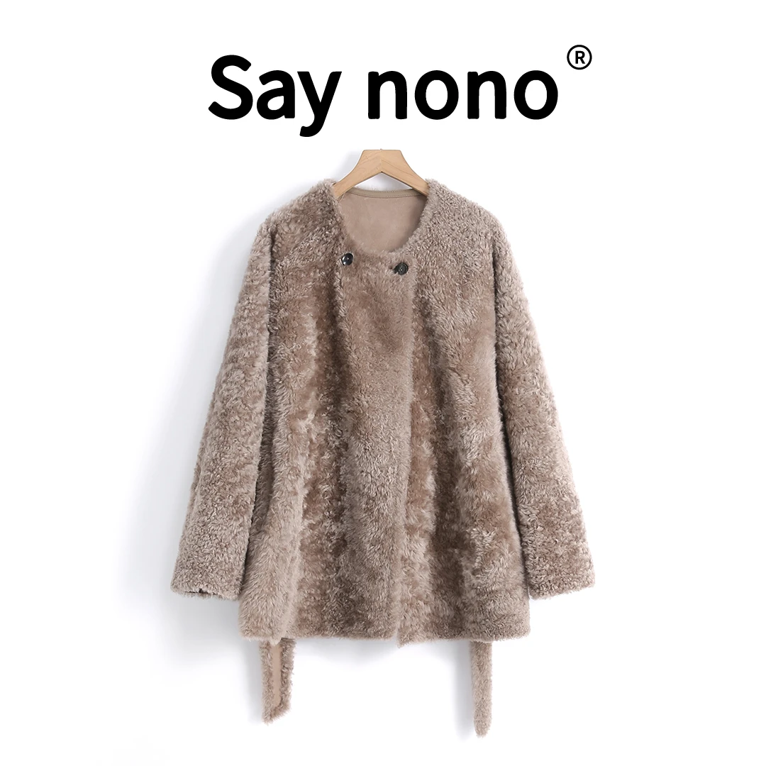 懒猫nono│Saynono 暖暖过冬＿圆领系带进口拉弓皮草外套/GS24109