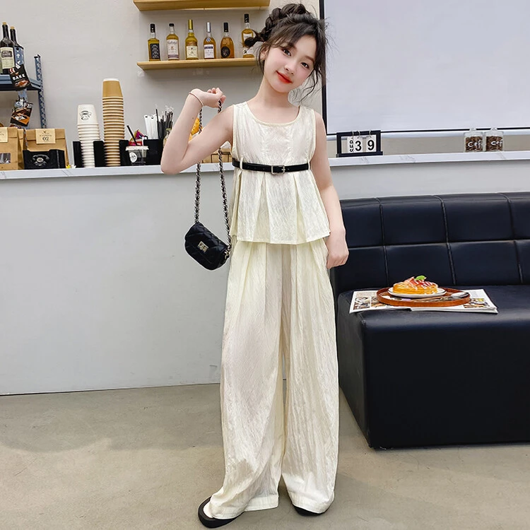 女童夏季套装2024夏装新款洋气无袖韩版时髦儿童休闲阔腿裤两件套