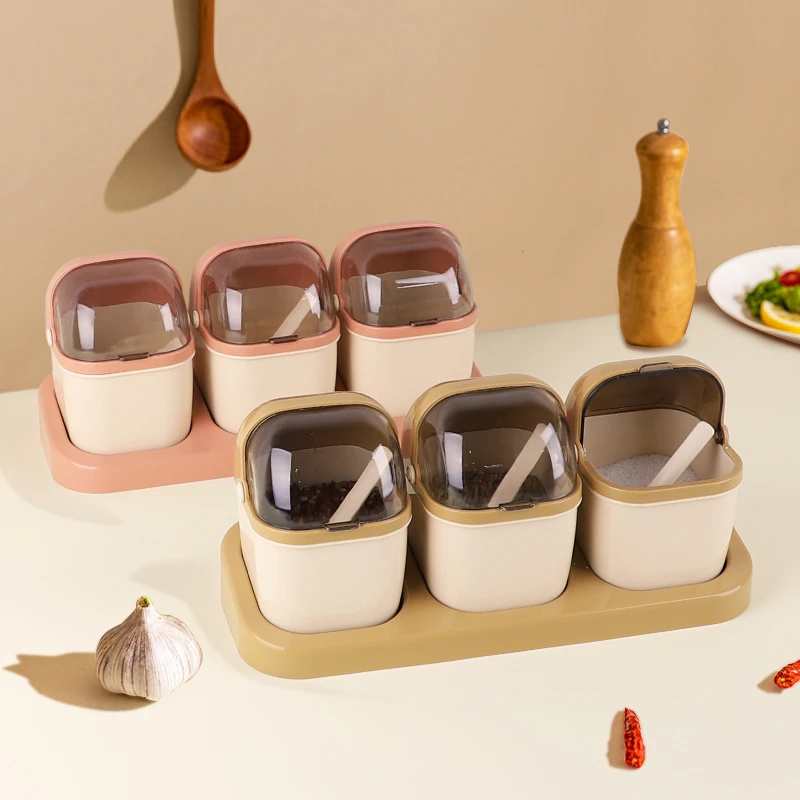 SHOGOLE/小国乐厂家直销三组四组翻盖调味盒调料盒厨房家用组合