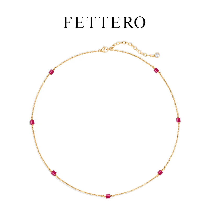 fettero 铜合金项链 【金色7颗红玉圆柱绕颈链】气质轻奢红色小众