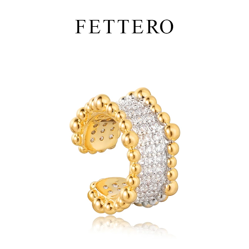 fettero 铜合金耳饰 【双色单个珠点边3排钻耳夹】气质轻奢法式精致