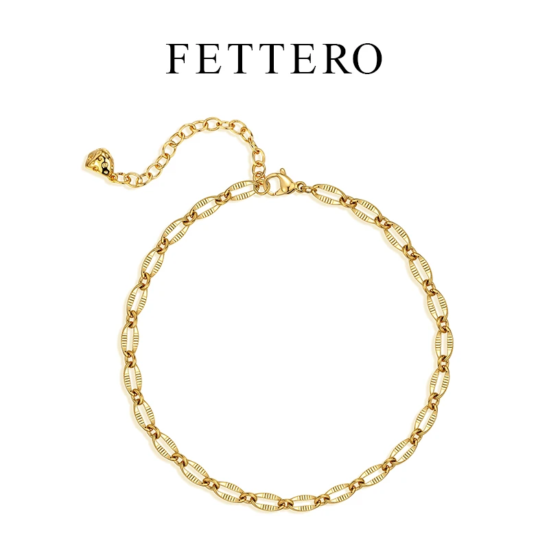 fettero 铜合金脚链 【真空金横纹大嘴唇链脚链4.1mm】气质时尚欧美