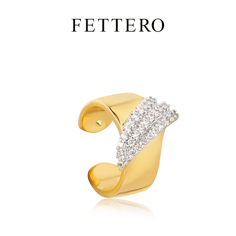 fettero 铜合金耳饰 【双色单个3条钻船帆耳夹】气质轻奢时尚欧美