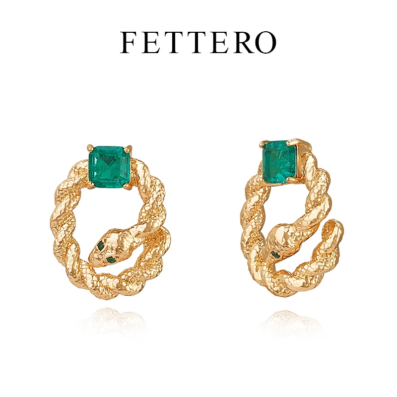 fettero 铜合金耳饰 【金色麻绳蛇对称耳钉】轻奢时尚编织设计师