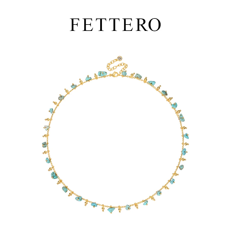 fettero 铜合金项链 【金色铜珠松石色项链】法式小众