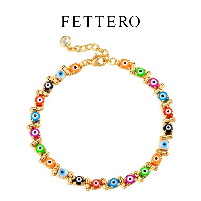 fettero 铜合金手链 【彩眼恶魔之眼网球手链】彩色轻奢小众手工