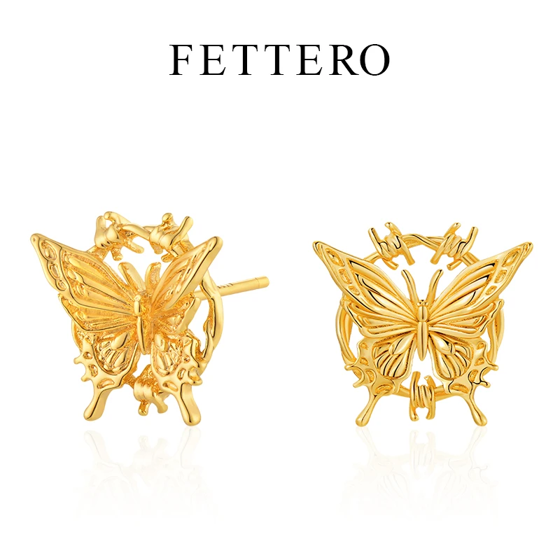 fettero 铜合金耳饰 【线圈蝴蝶耳钉】气质法式时尚轻奢百搭设计师