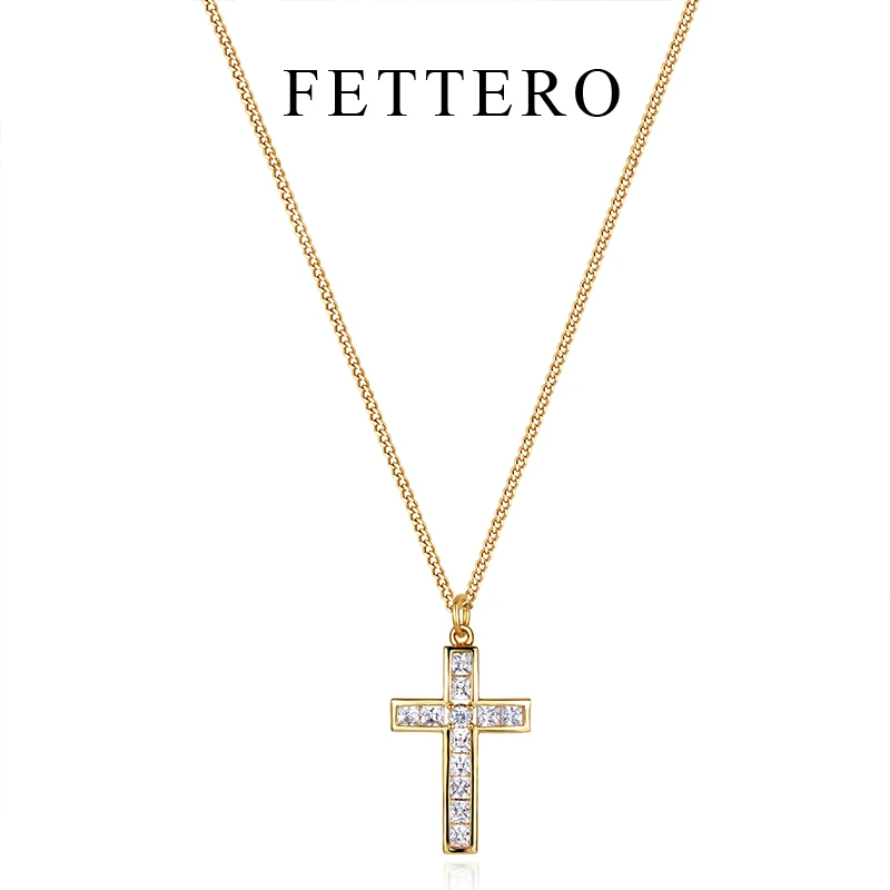 fettero 铜合金项链 【拱面T锆十字架项链】高定设计轻奢锁骨链女