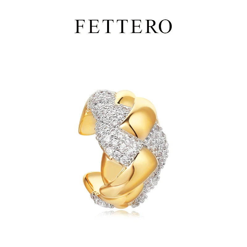 fettero 铜合金耳饰 【双色单个拥抱耳夹】轻奢编织欧美镶钻