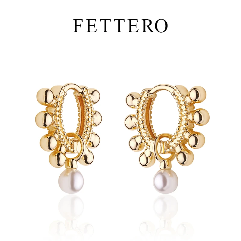 fettero 铜合金耳饰 【金色单颗珠珠摇铃耳环】气质时尚百搭法式