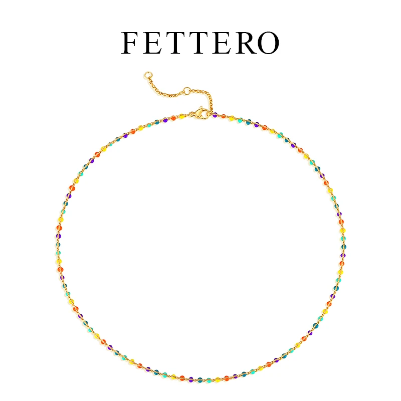fettero 铜合金项链 【甜圈马卡龙彩油颈链】欧美小众锁骨链彩色