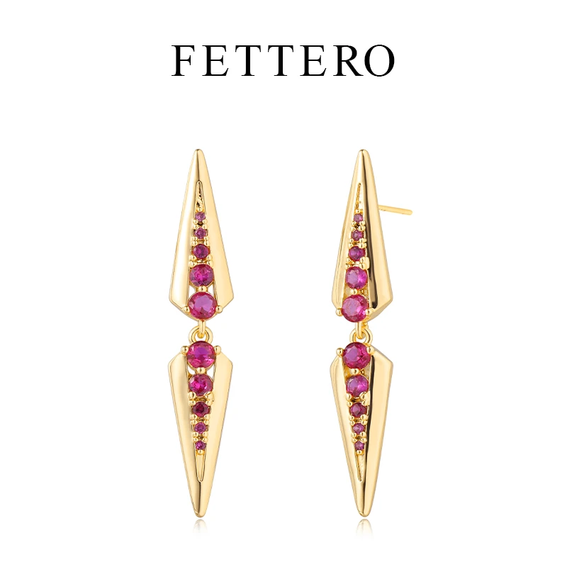 fettero 铜合金耳饰 【金色双盾耳钉】气质轻奢时尚百搭彩色镶嵌