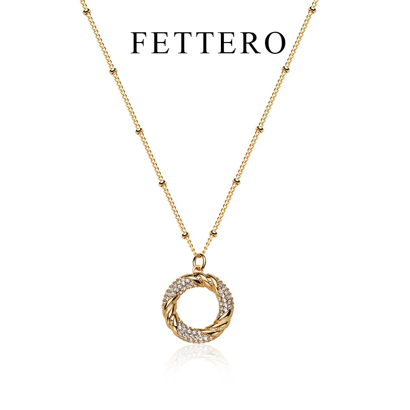 fettero 铜合金吊坠 FETTERO原创独特金色顺圈绕钻项链轻奢高级感