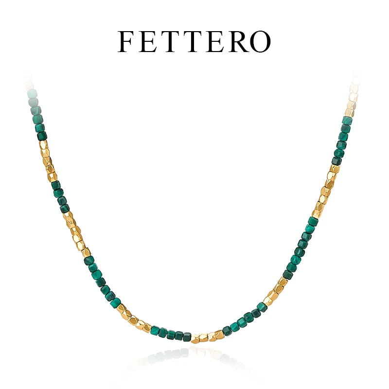 fettero 铜合金项链 【孔雀方粒正切珠颈链】小众欧美简约叠戴