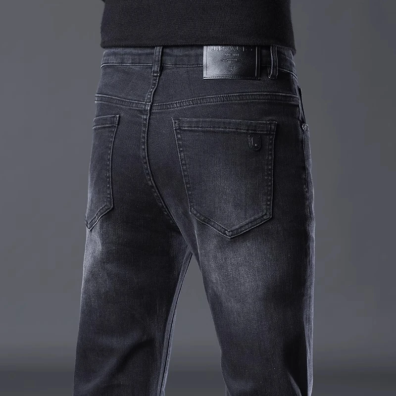 香港2025冬季新款黑灰色牛仔裤男士潮牌修身直筒潮流弹力长裤子