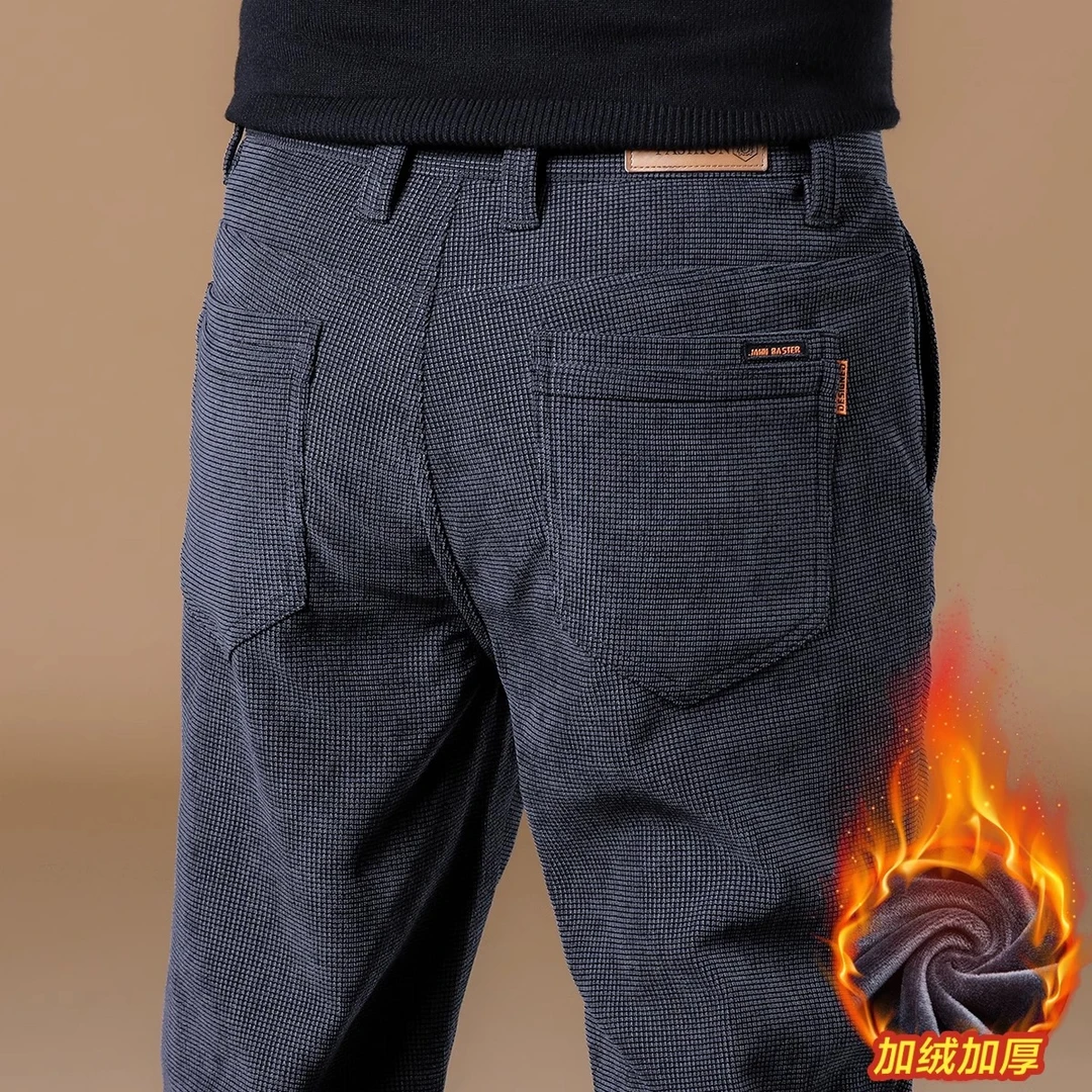 香港2024秋冬季灯芯绒裤子男款直筒加绒保暖男裤华夫格条绒休闲裤