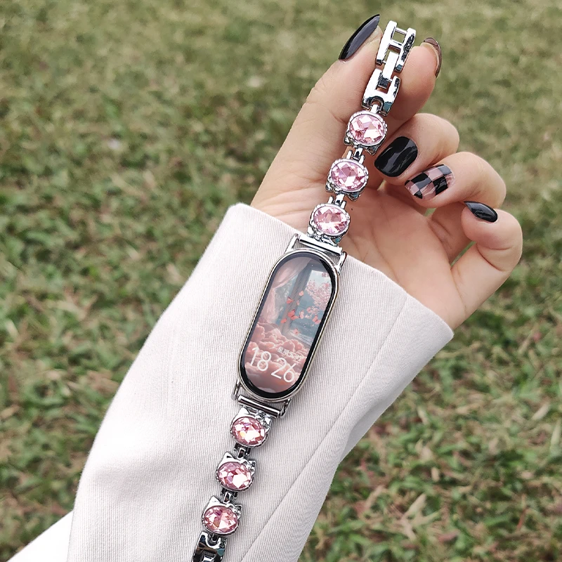 适用小米手环10表带9/9pro/8Pro/nfc闪钻KT猫ins风 红米watch5/4