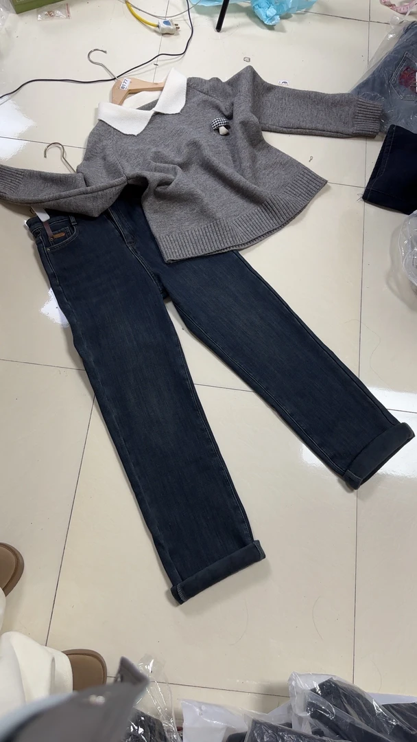 5503款2024加绒加厚冬季新款弹力男友裤卷边九分牛仔裤