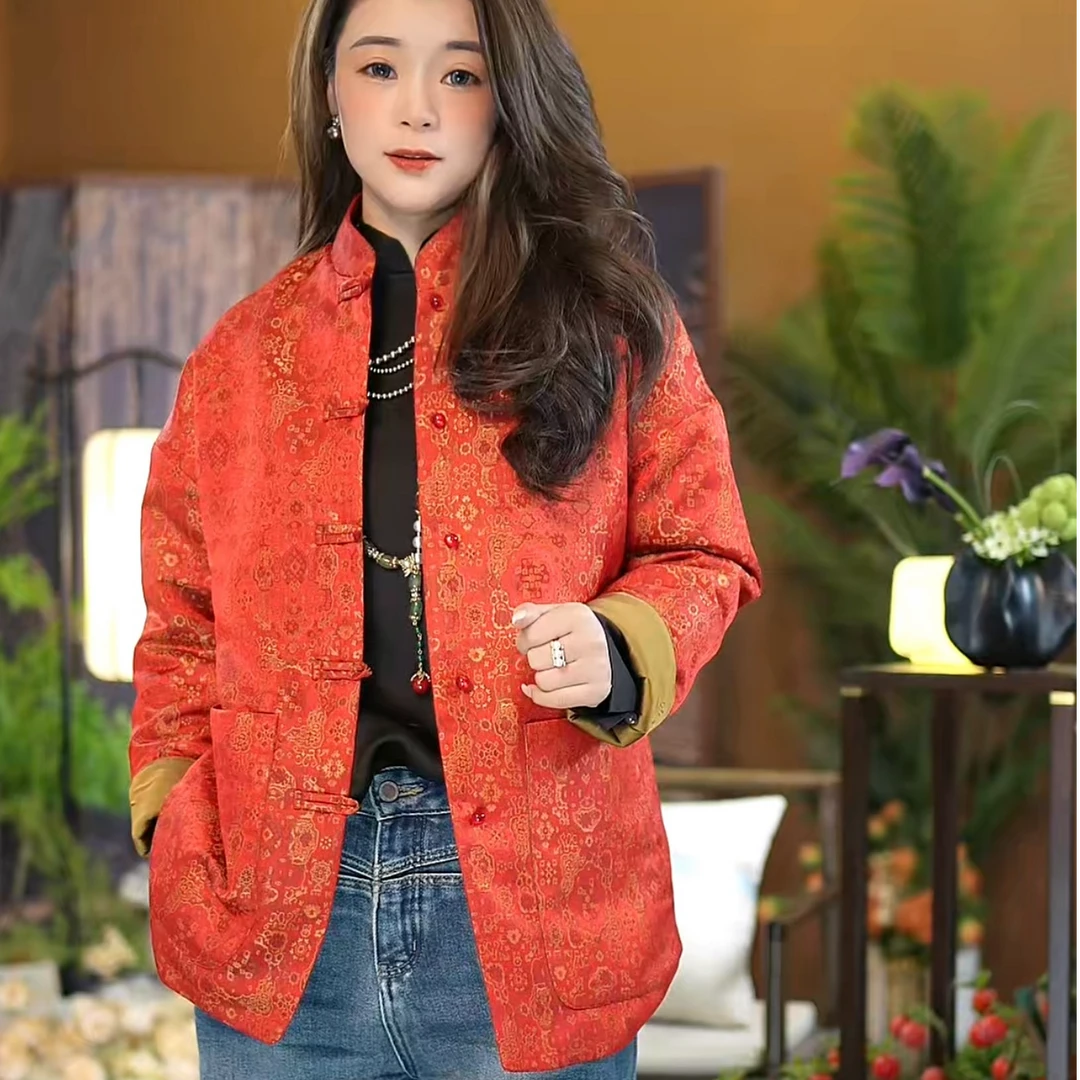 【苏唐韵】宋锦拜年服蚕丝袄 中国红氛围感喜庆桑蚕丝保暖款