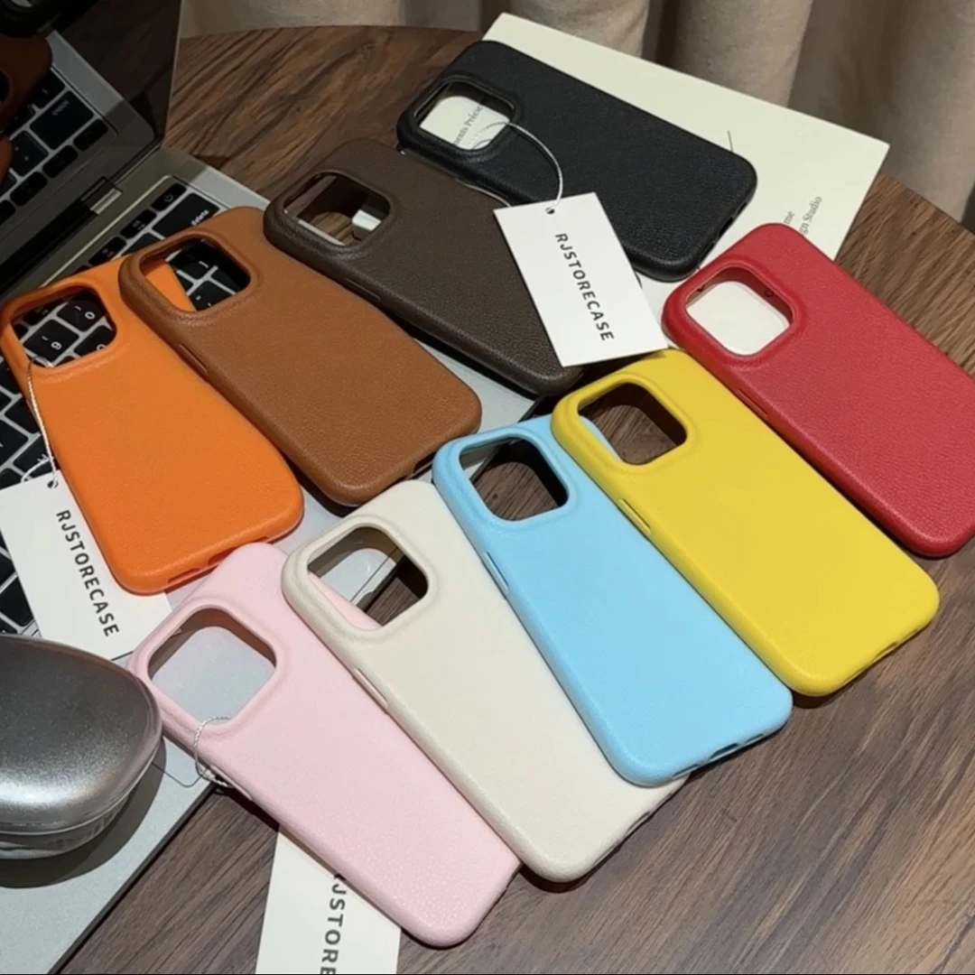 简约高级多巴胺皮革纹适用苹果16手机壳iPhone15Pro纯色14Pro软壳