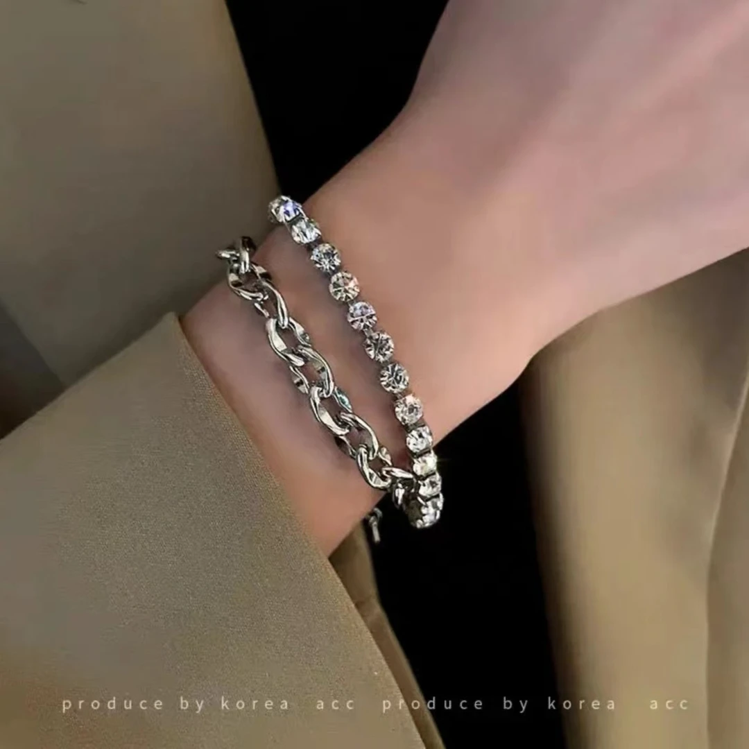 钛钢手链 气质满锆超闪百搭ins风手链女小众设计高级感双层手串潮