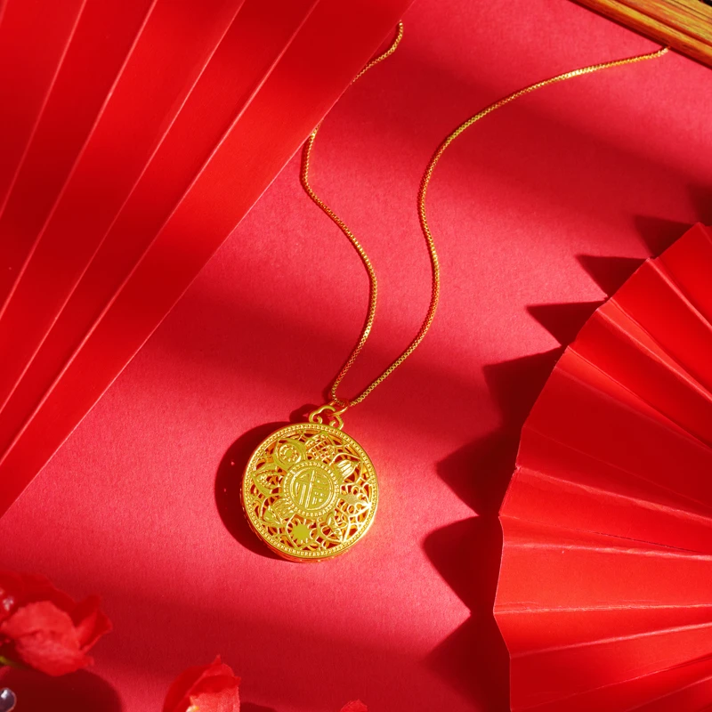 钛钢项链 不掉色新中式国潮镂空八宝罗盘项链传统寓意女款