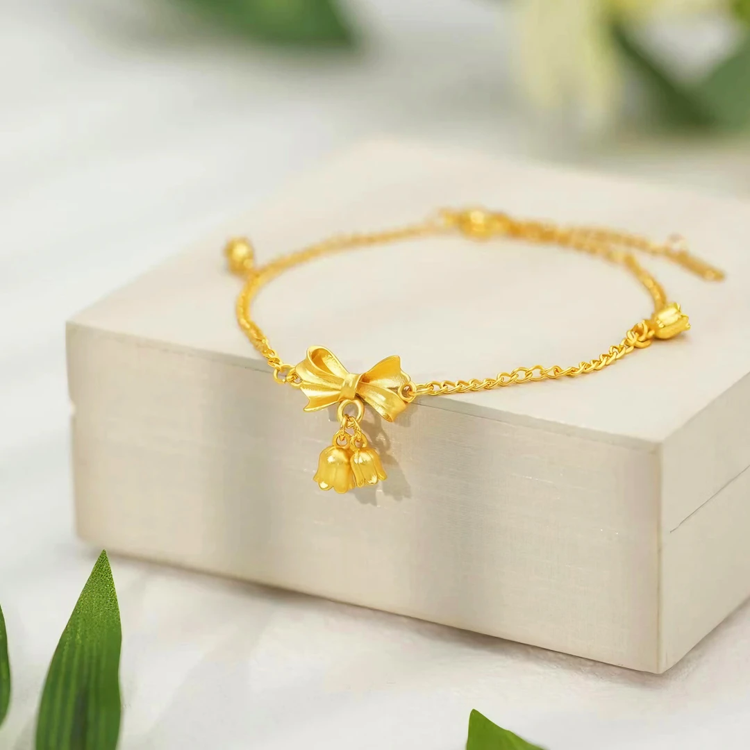 OULLEN 钛钢手链 不掉色铃兰花手链轻奢高级感精致蝴蝶结女士手饰