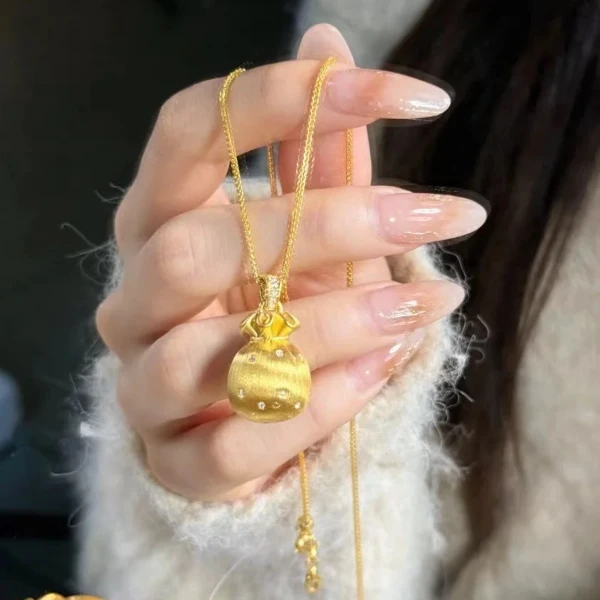 铜合金项链 新中式国潮拉丝钱袋子项链女轻奢精美气质百搭不掉色