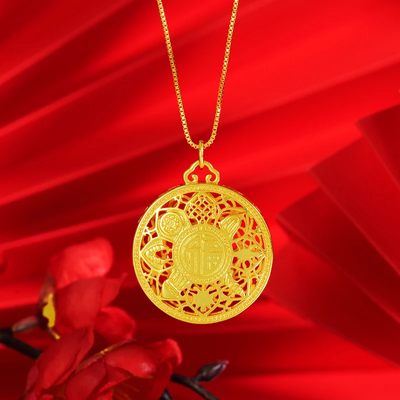 钛钢项链 新中式国潮镂空八宝罗盘项链女水洗不掉色坠链设计感