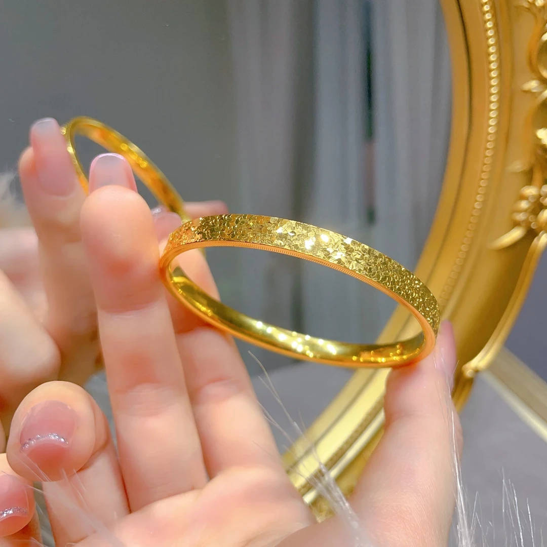 OULLEN 铜合金手镯 不掉色网红碎碎冰手镯女经典金色气质百搭镯子