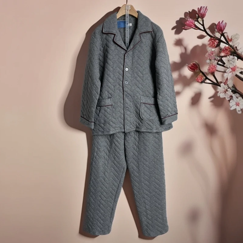 DEL  冬款小翻领加厚男家居睡衣套装F975118