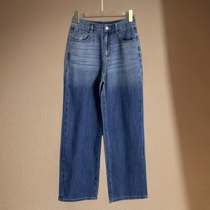 QP 菲诗菲曼高端定制 春秋款烫钻渐变色牛仔阔腿裤QP420329