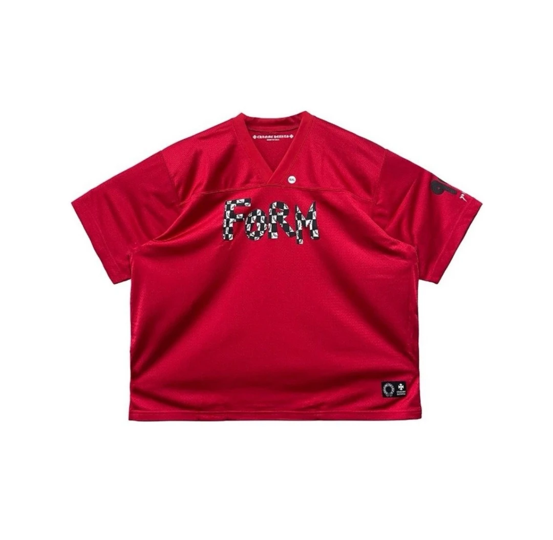 全新未使用 Chrome Hearts克罗心红色时尚休闲v领冰球服短袖