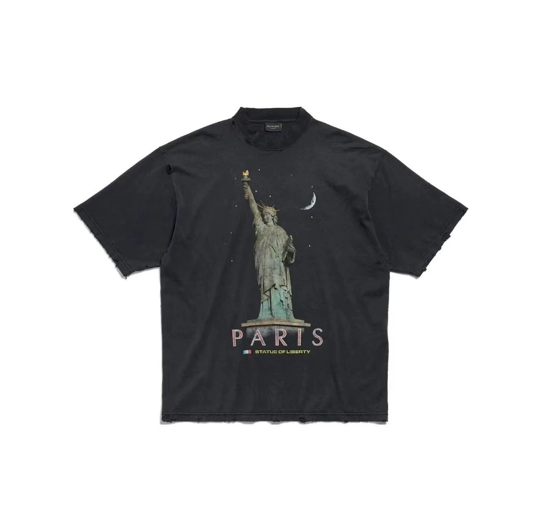 全新未使用 巴黎世家/Balenciaga24SS 自由女神印花破坏圆领短袖