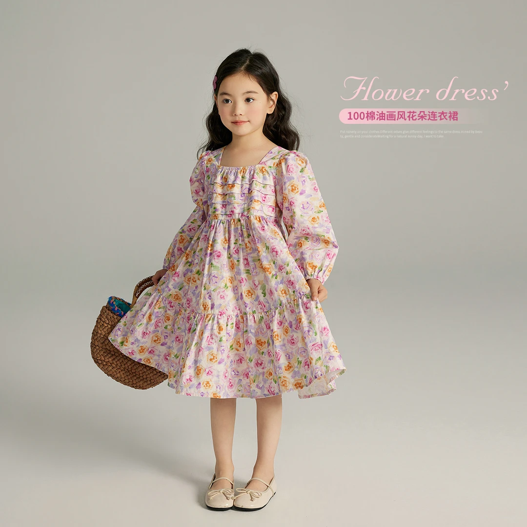 布丁哈鲁【如画春天】2024春季女童法式油画碎花连衣裙G41DQ137