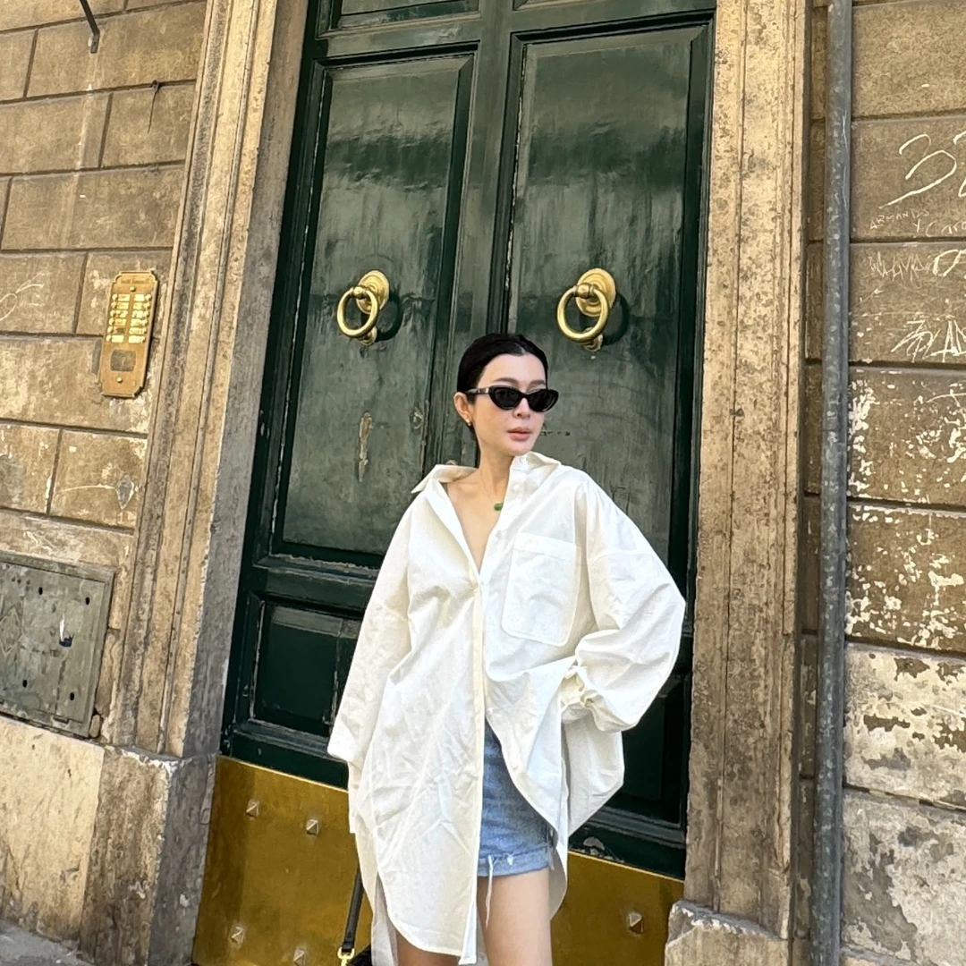 PanYiXiu/潘依绣极简风慵懒感廓形休闲气质长款衬衫 W-62031